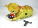 Vintage Rollover CAT & BALL Tin Litho Wind Up Japan Key